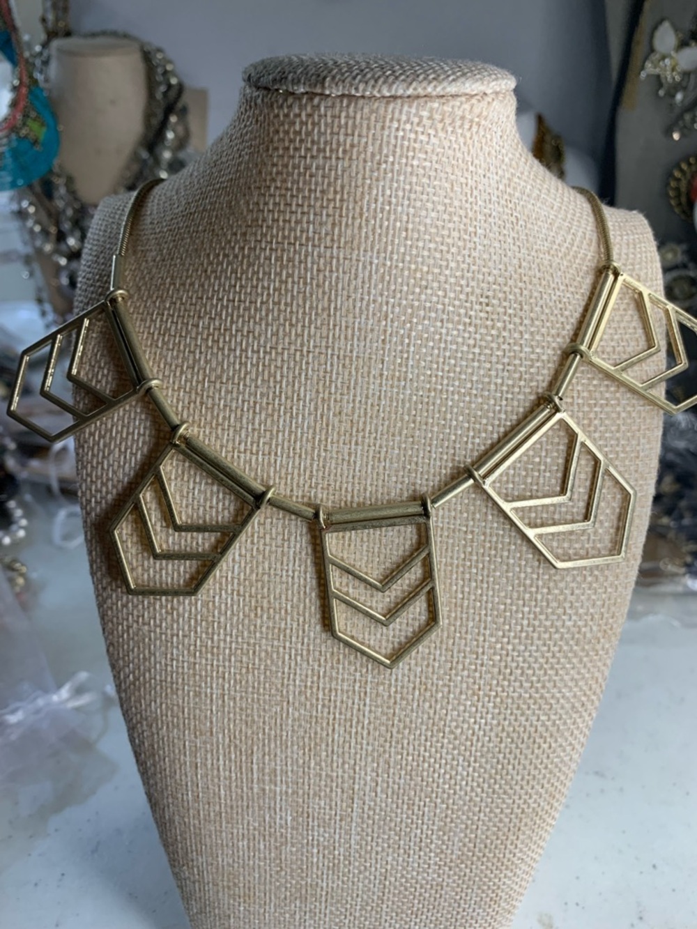 Plunder Gold Layered Chevron Statement Necklace